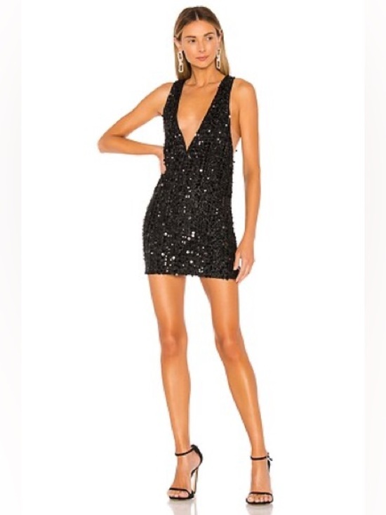 NBD Dresses & Skirts - NBD Bexley Black Sequin Deep V Mini Dress Size S Party Cocktail Club Dress